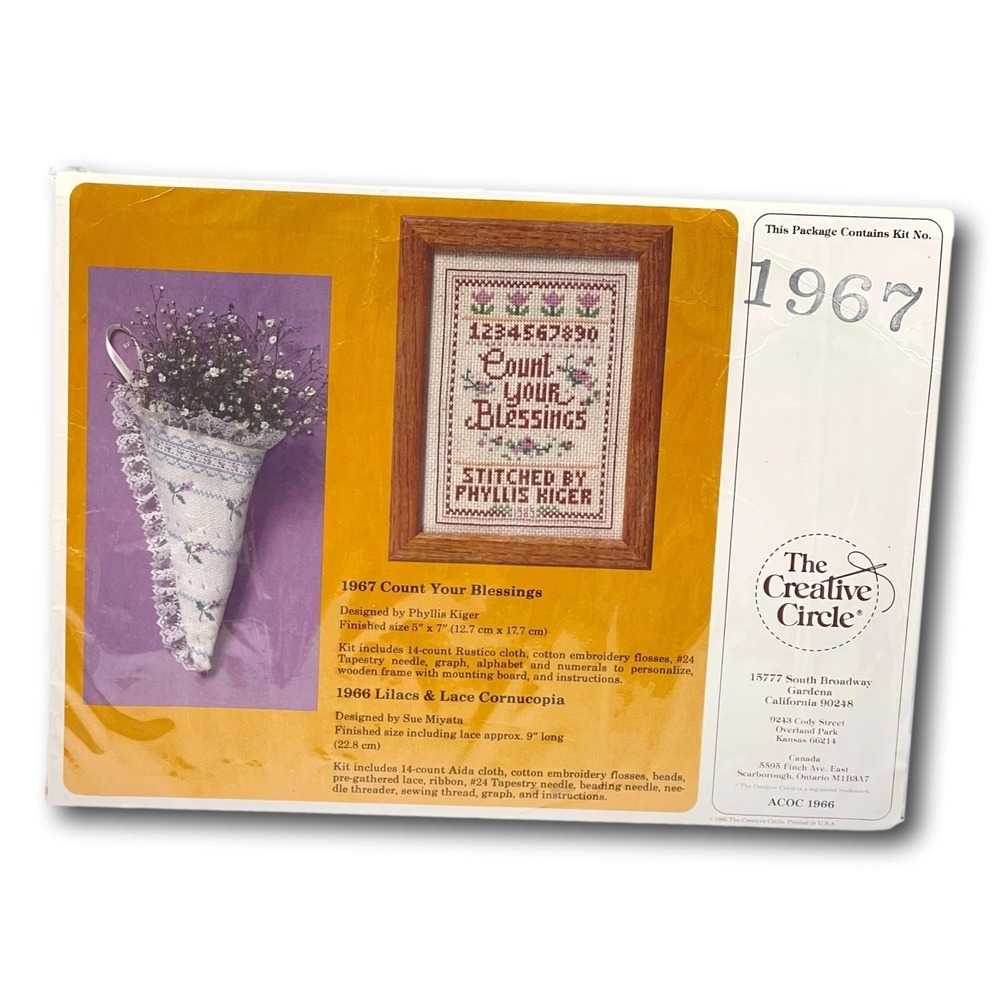 Creative‎ Circle Kit #1967 Sampler Count Your Blessings w Frame 1985 Sealed
